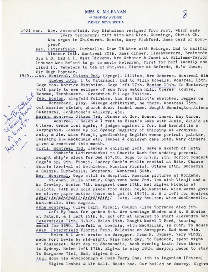 Katharine McLennan's Diary